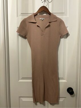 Love Tree Ribbed Polo Midi Dress in Taupe